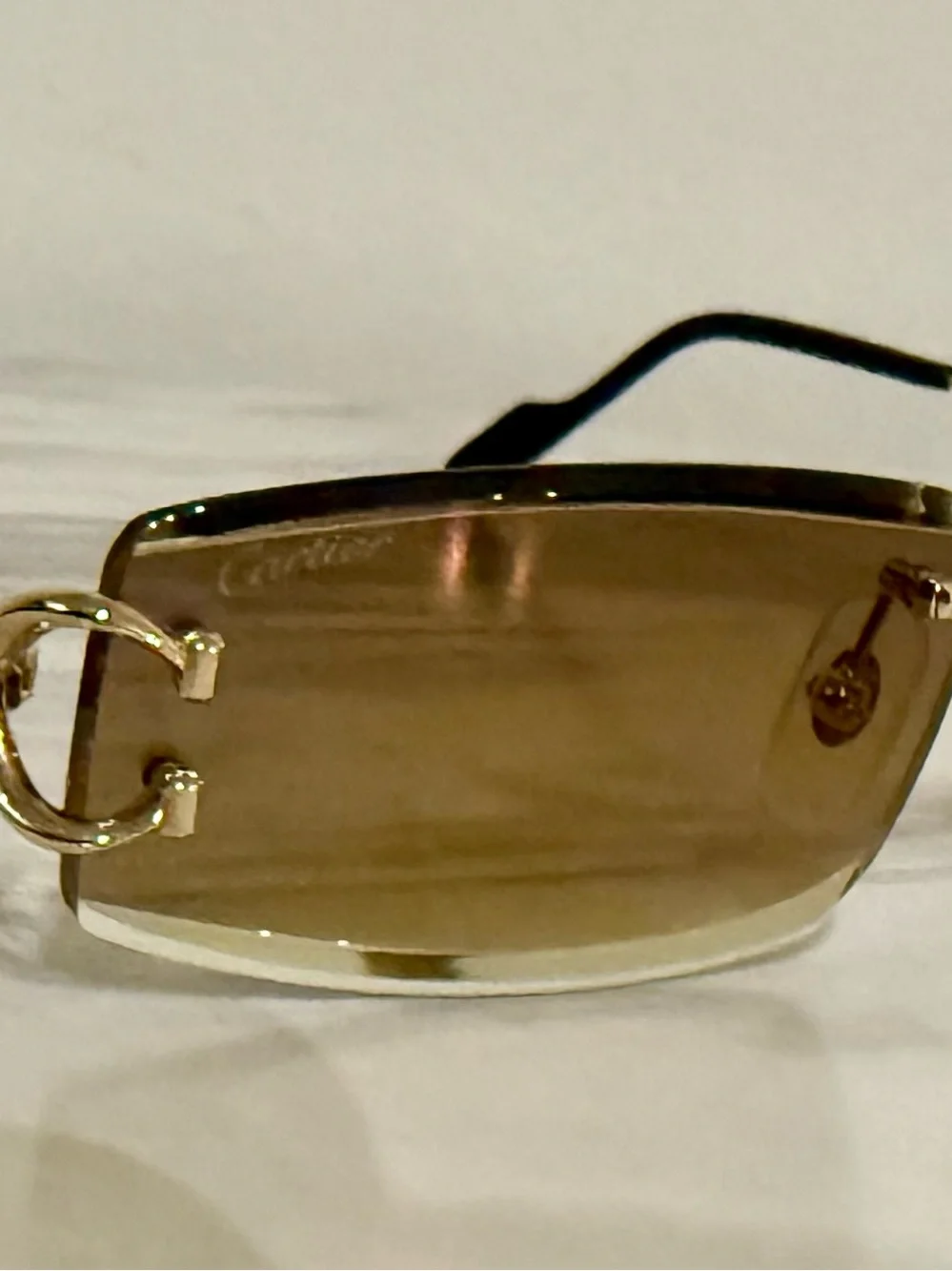 Cartier Rimless Sunglasses in Gold with Brown Tinted Lenses